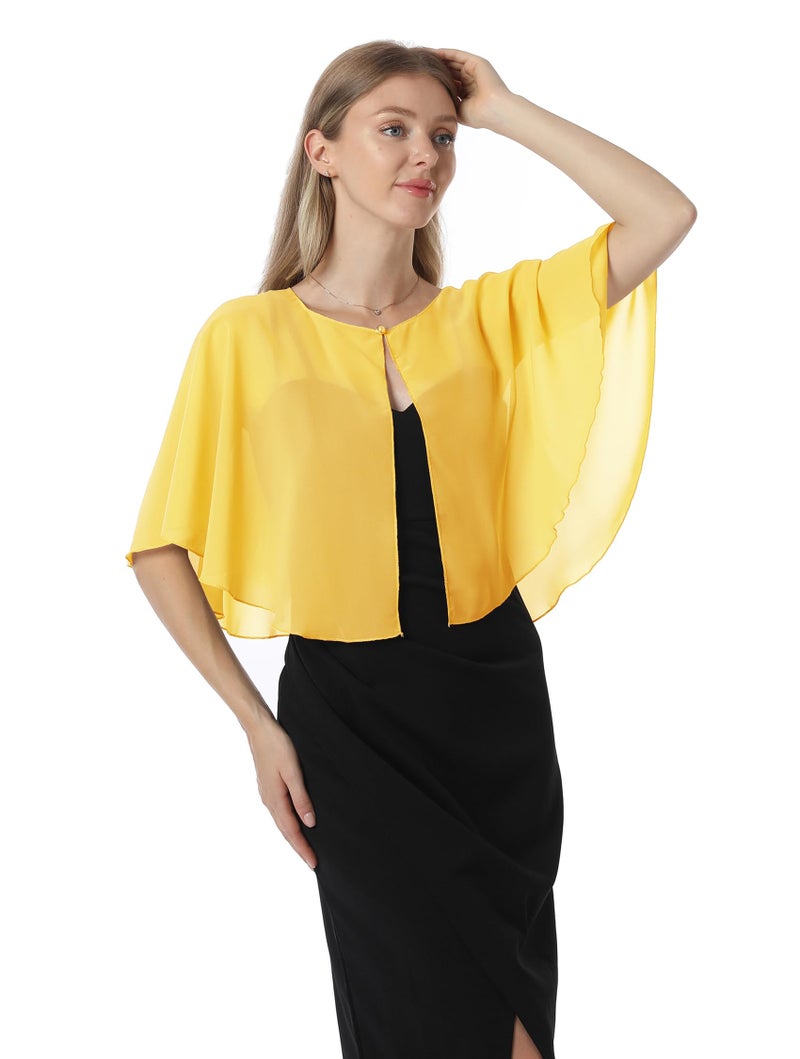 Hotshawl Chiffon Capelet Women's Soft capes Shawls and Wraps for Evening Dress Wedding Cape Cover Up (Yellow Gold) - Image 2